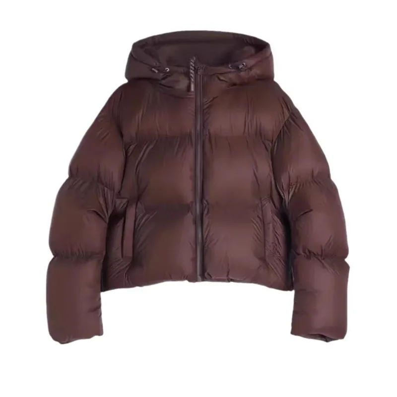 [EWQ] Chaqueta corta con capucha de moda europea Color café mantener caliente espesar mujeres Parkas de calle alta abrigo 2024 invierno 16O3582