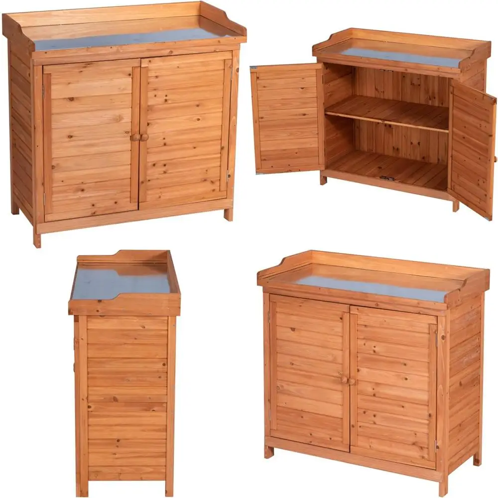 

Outdoor Patio Wooden Storage Cabinet with Waterproof Tool Shed and Potting Benches for Outdoor Work Station