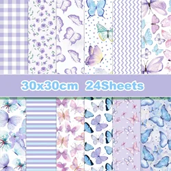 24pcs Purple Butterfly DIY Craft Party Gifts Decorative Packing Craft Wrapping Papers 30*30cm
