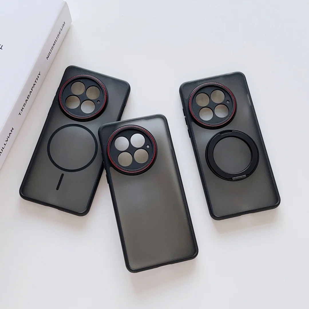 حافظة لهاتف OnePlus 13 13T Ace 5 Magsafe شحن مغناطيسي أسود كاميرا دائرية الملمس غطاء الهاتف المحمول