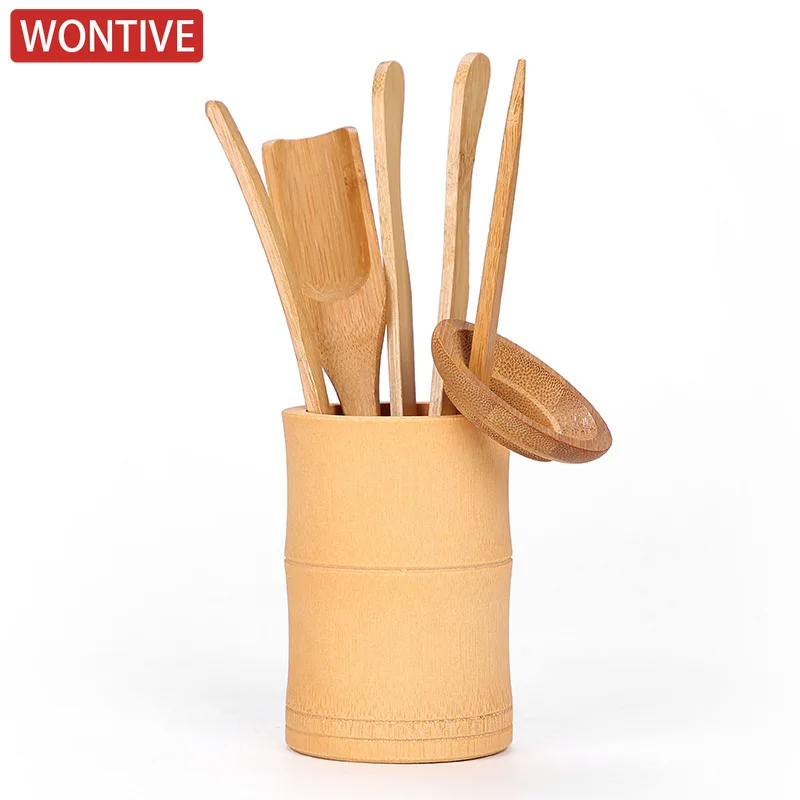 

6Pcs Bamboo Tea Ceremony Accessories Set with Storage Bucket Premium Tea Ceremony Supplies for Authentic Tea Experience