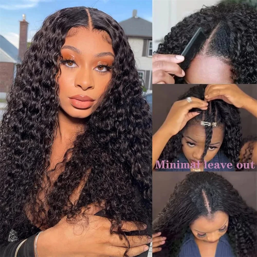 Deep Wave V Part Wig Human Hair Full Machine Made Human Hair Wig Natural Black Water Wave V Part Wig Human Hair Brazilian Hair