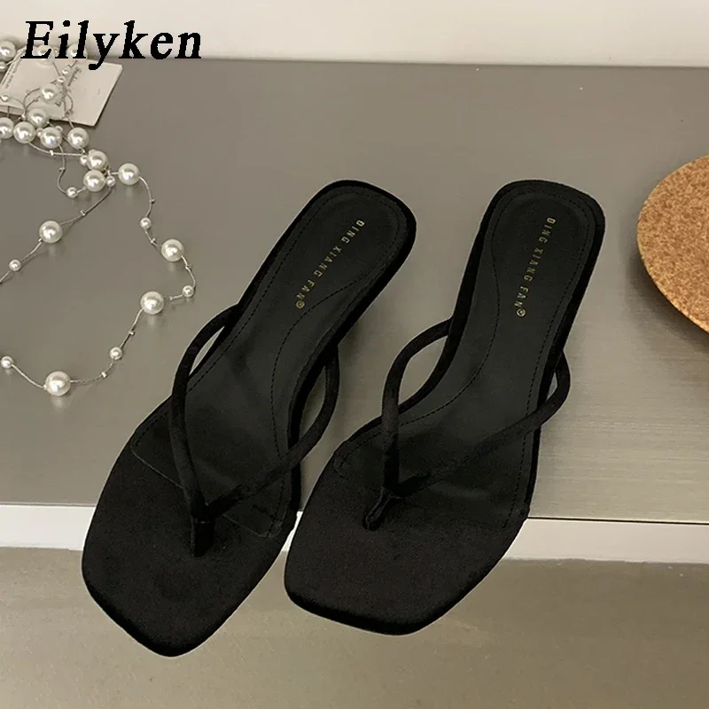 Eilyken 2027 Summer Shallow Square Clip Toe Women Slippers Fashion Thin Low Heels Sandals  Party Dress Ladies Shoes