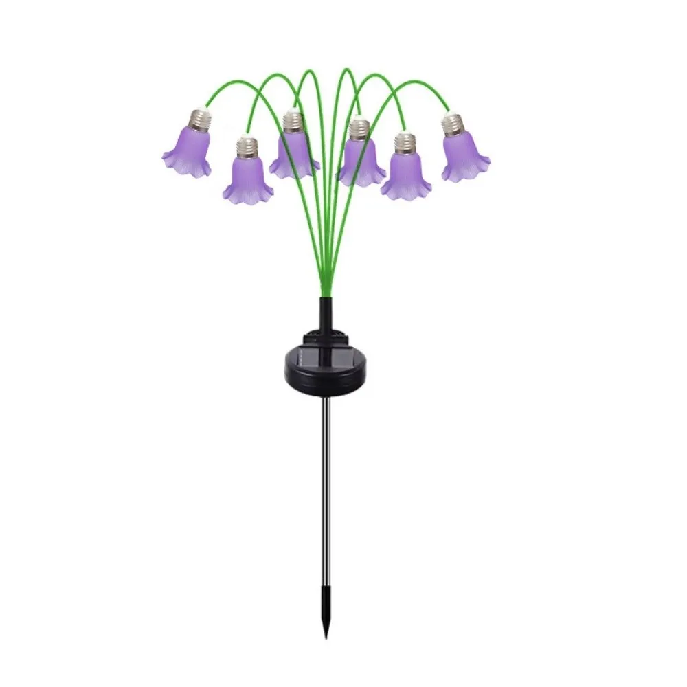 Bellflower Flower Flowers Solar Garden Light Auto on Off Flexible Stems 6 Heads LED Simulated Light Realistic Removable