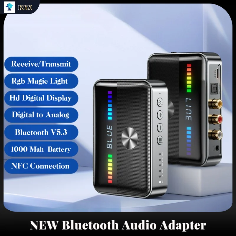 

M13 NFC Bluetooth 5.3 Receiver Transmitter Digital to Analog Converter RGB Light USB AUX RCA Coaxial Optical Audio Adapter