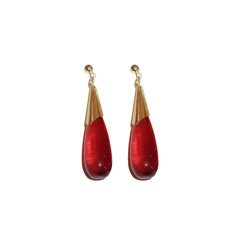 Medieval Times Palace Style Water Drop Red Resin Earrings Retro Earrings for Women Party Simple Jewelry Wholesale