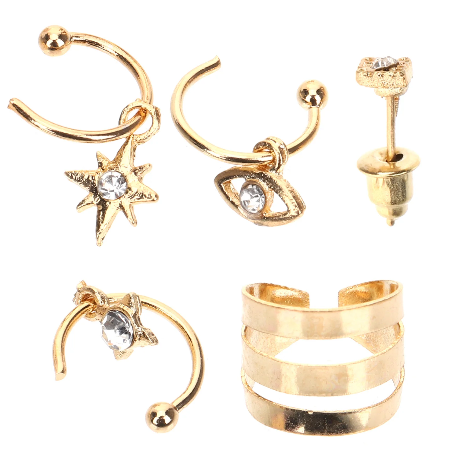 1 مجموعة متعددة حفرة ستار عين الشر طقم من الحلقان كليب على غير ثقب الأذن العظام الكفة الشرير أقراط للنساء حفل زفاف هدية
