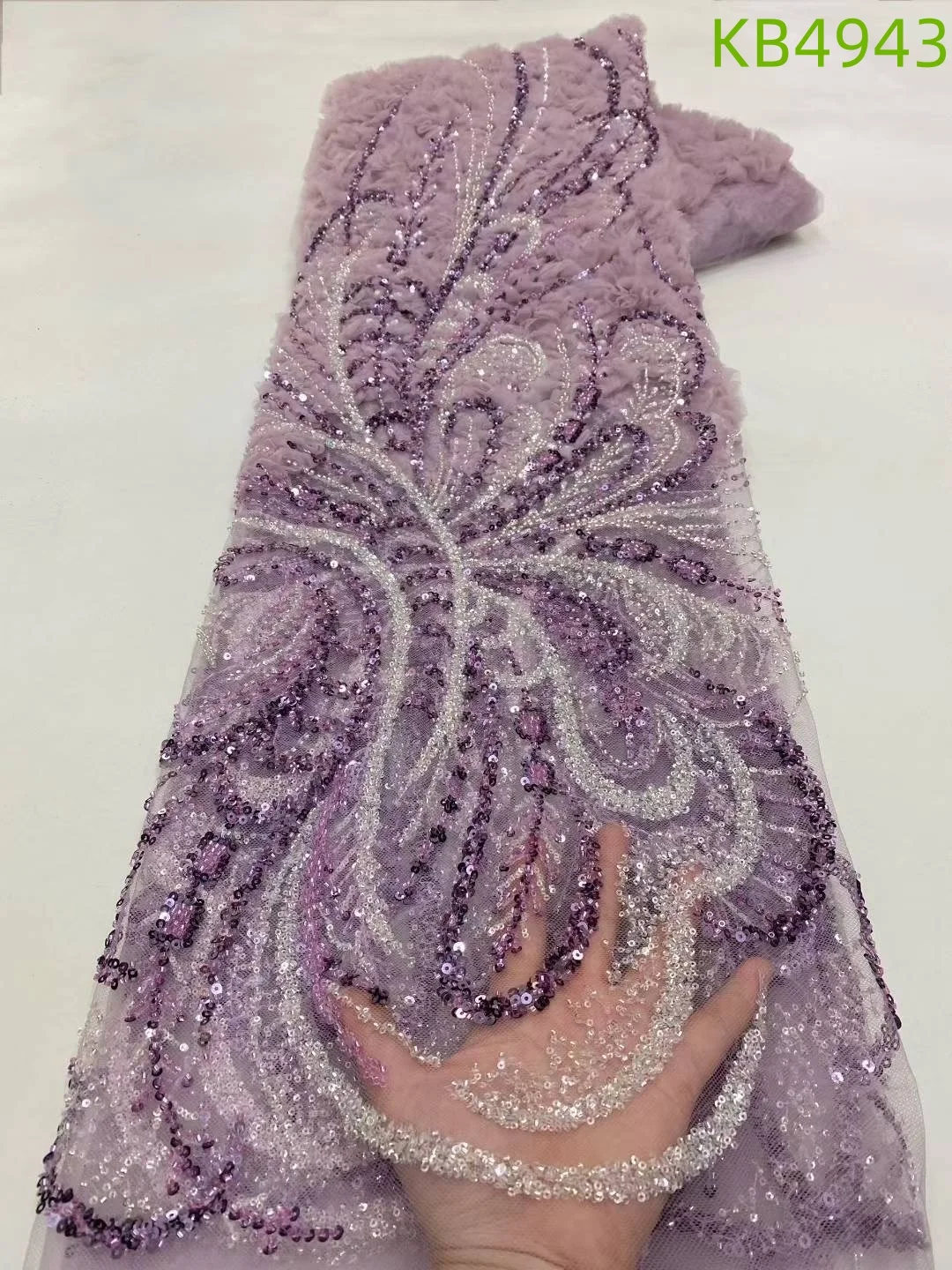 

5 Yards Dubai Lace Fabrics Quality 2024 African Nigerian Purple Lilac Fabric 3D Flower Lace Fabric Beaded For Sewing KB4943