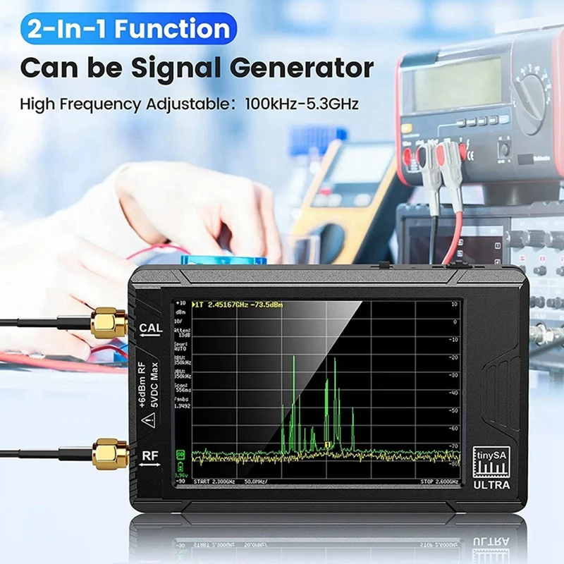 Tinysa-analizador de espectro Ultra portátil, generador de RF de 4,0 pulgadas, frecuencia pequeña 2 en 1100kHz a 5,3 Ghz, Cables SMA