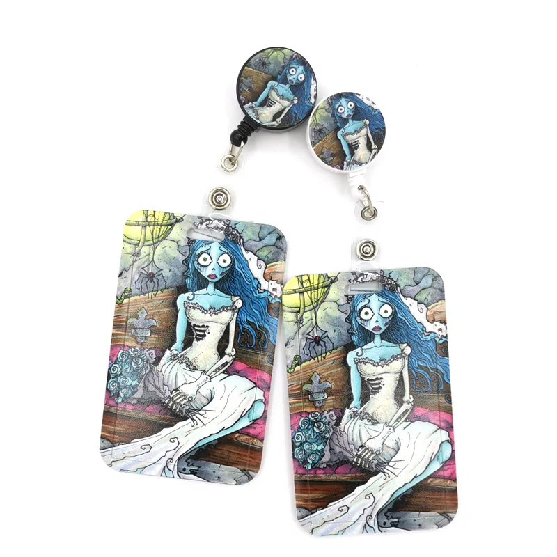 Corpse Bride Fashion Women Card Holder Lanyard Colorful Retractable Badge Reel Nurse Doctor Student ID Card Clips Badge Holder