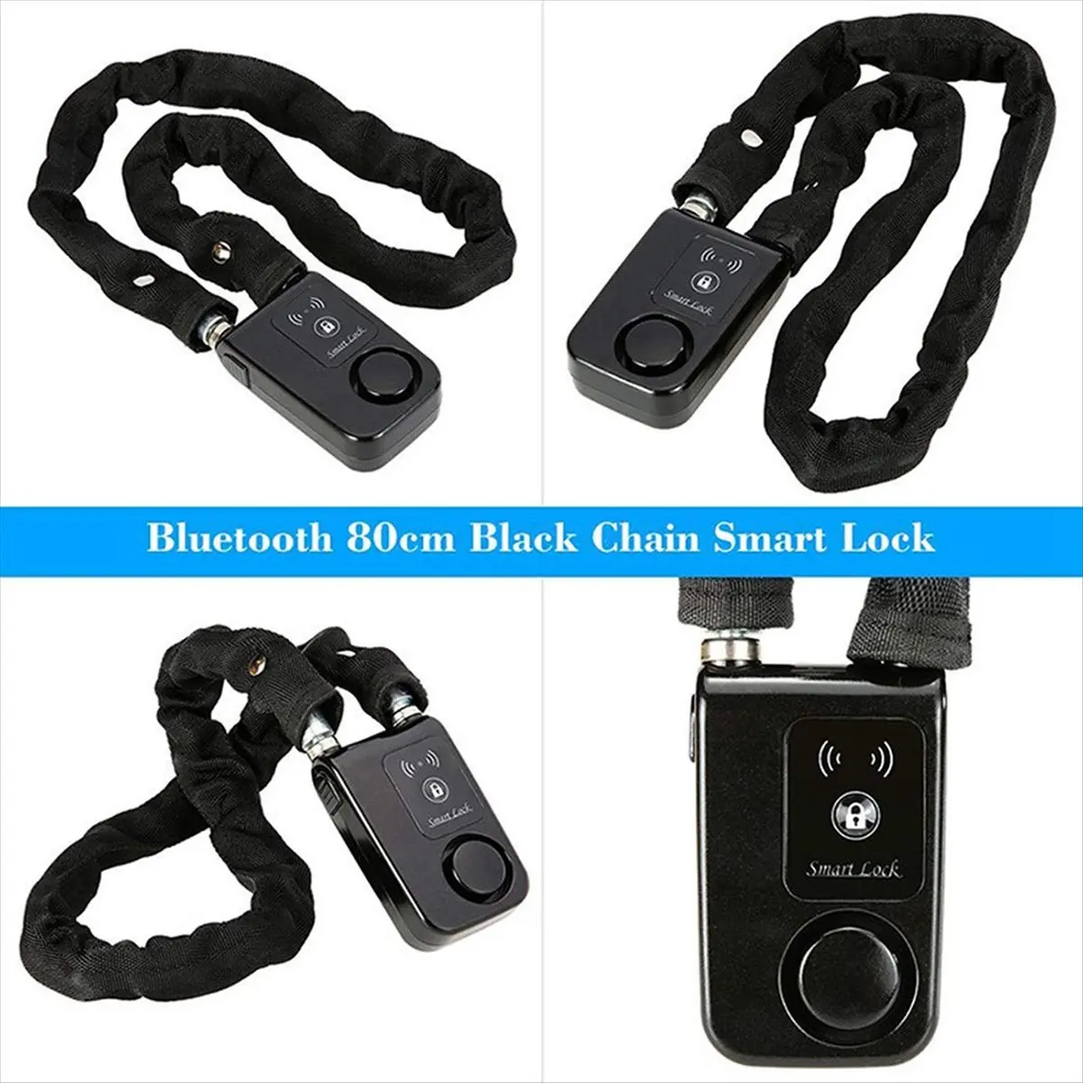 

Bluetooth Smart Chain Lock Bike/Motorcycle/Gate/Door Keyless Lock with Anti Theft Alarm 110dB Phone APP Control Black