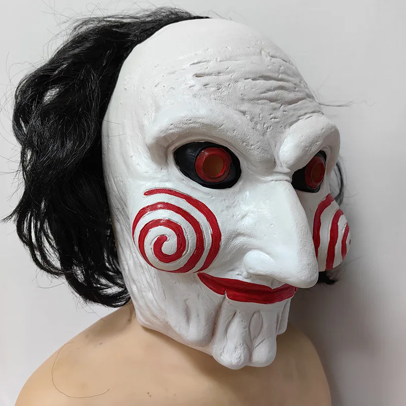 Halloween Horror Mask Saw Man Chainsaw Jigsaw Full Face Latex Mask Carnival Party Scary Haunted House NPC Cosplay Props Women