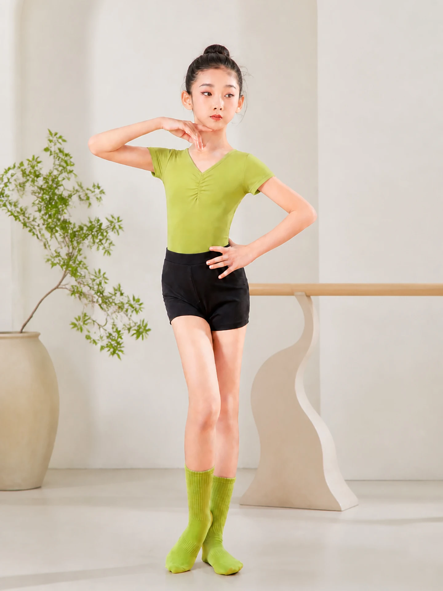 子供用バレエダンス衣装-女の子体操ユニフォーム-半袖vネック-通気性のあるナイロンスパンデックス-パフォーマンスコスチュームセット