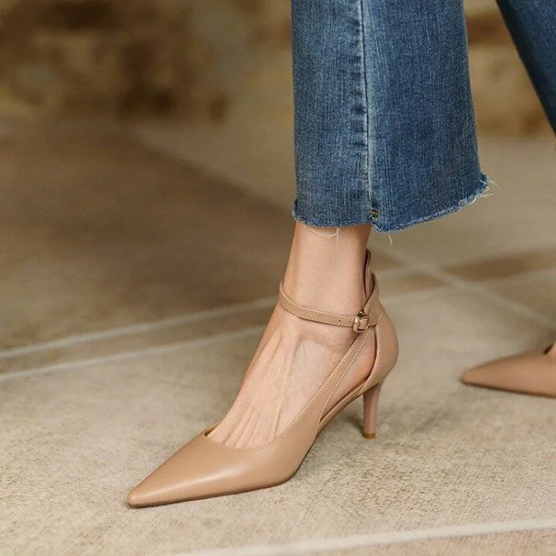 Heels Women 2023 Spring Solid Colors Pointed Medium Heels Fashion Elegant Casual Shoes Party Sandals Pumps Talon Zapatos