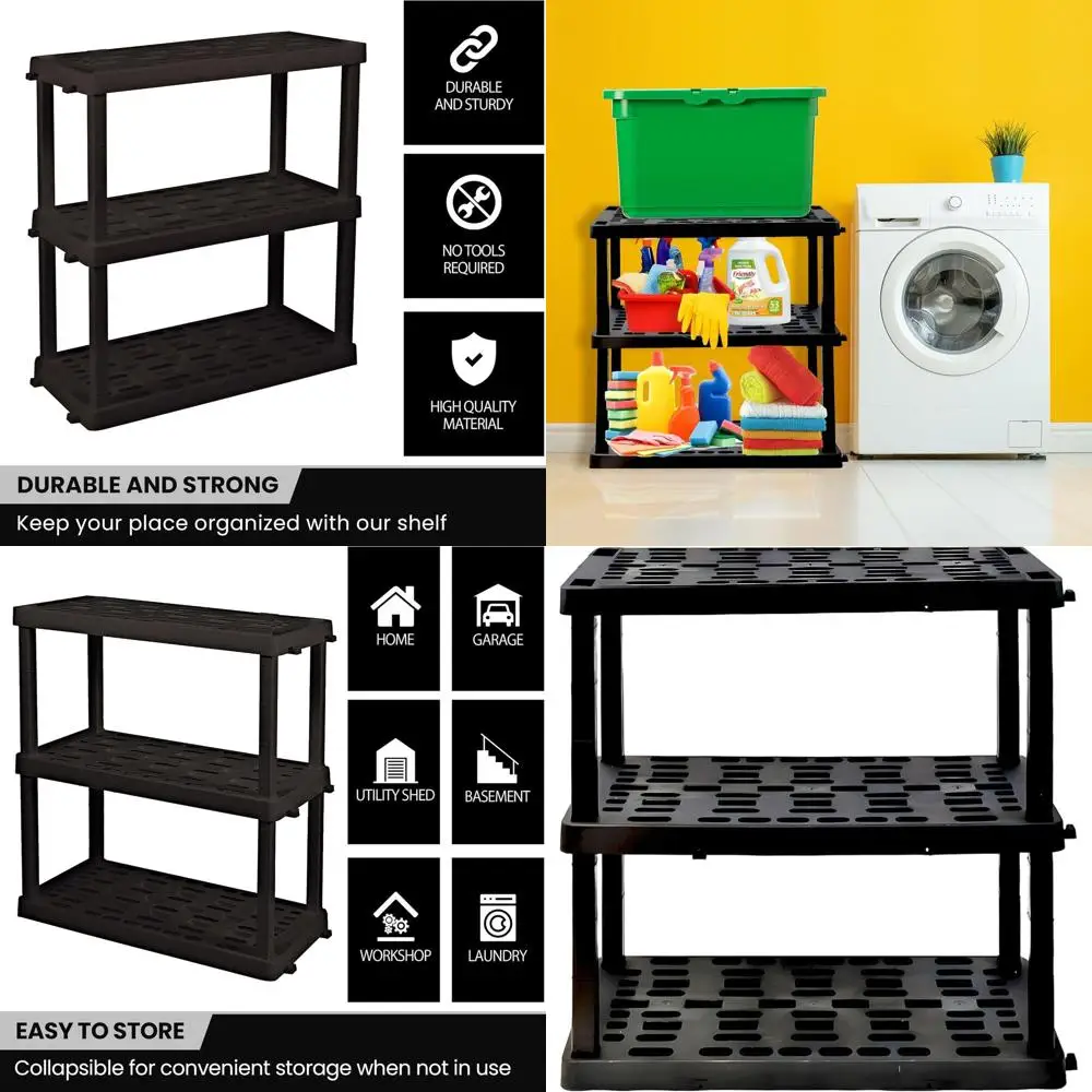 

3-х уровневые штабелируемые пластиковые полки — прочный органайзер для дома, гаража, детской комнаты и многого другого