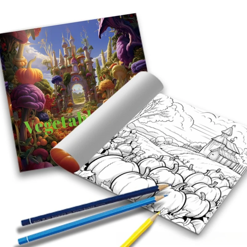 Vegetable Fun Coloring Book Pumpkin Mushroom Vegetable Castle Fantasy Stress Relief Drawing Book