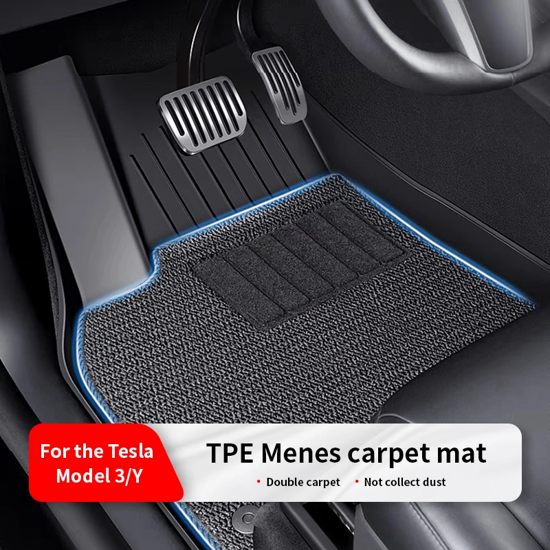 Hig 6PCS Floor Mats for Tesla Model Y highlad3 Double Layer 3D TPE Menis Carpet Velvet Waterproof Washable Two Layers Car Floor