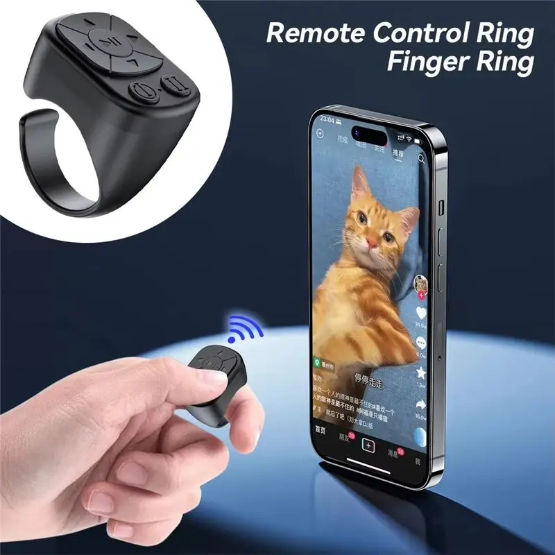 ABQU Bluetooth 5.3 Finger Remote Control, Scrolling Mobile Phone Video Remote, Selfie Shutter, Page Turner, Compatible iOS