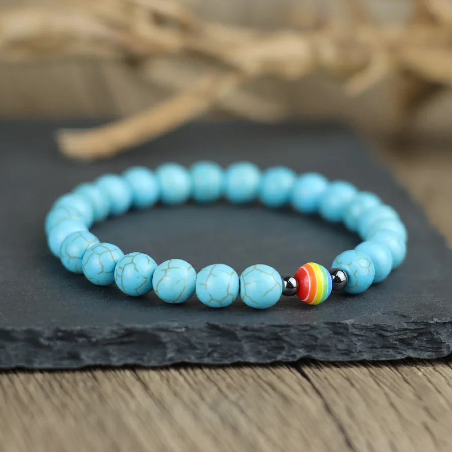 

Unique Natural Stone Bracelet Men Apparel Accessories 8mm Howlite Lava Colourful Beaded Braslet Healing Casual Couple Hand Joias