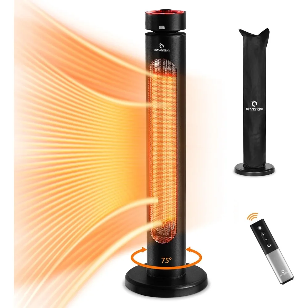 

Outdoor Patio Heater, 1500W Infrared Heater with 8 Heating Levels, IP65 Waterproof, Remote, 75°Oscillation,Tip-Over Protection