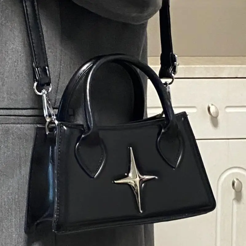 Hottie Aesthetic PU Leather Crossbody Bags Women Fashion Handbags Small Quadrangular Star Shoulder Bags Y2k Lady Top Handle Bags