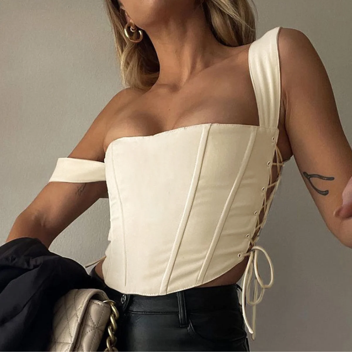 

Sexy Crop Tops Woman Sleeveless Slim Tanks Shapewear Corset Bustiers Bodysuit Tank Top Lace Up Skinny Vest Summer Trendy Corsets