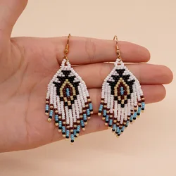 Beaded earrings Originality Geometry Design Hand knitting Bohemia Alloy Tide Simple Rice bead earrings
