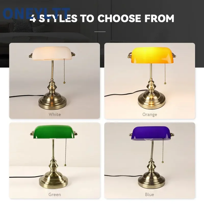 Classical vintage banker lamp table lamp E27 with switch Green glass lampshade cover desk lights for bedroom study home reading