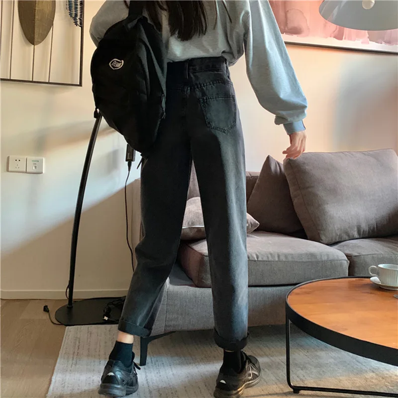 Spring/summer 2023 Female Fashion Solid Pants 9-point Women Straight Jeans Korean Style High Waist Slim Loose Joker Torre Pants