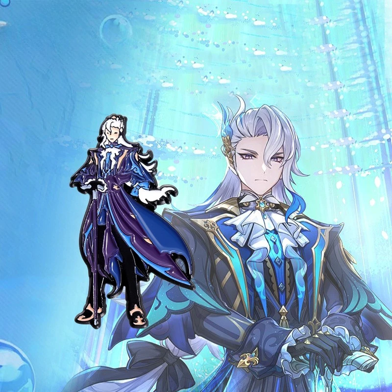 4pcs Genshin Impact Shenhe Neuvillette kawaii 금속 브로치 선물