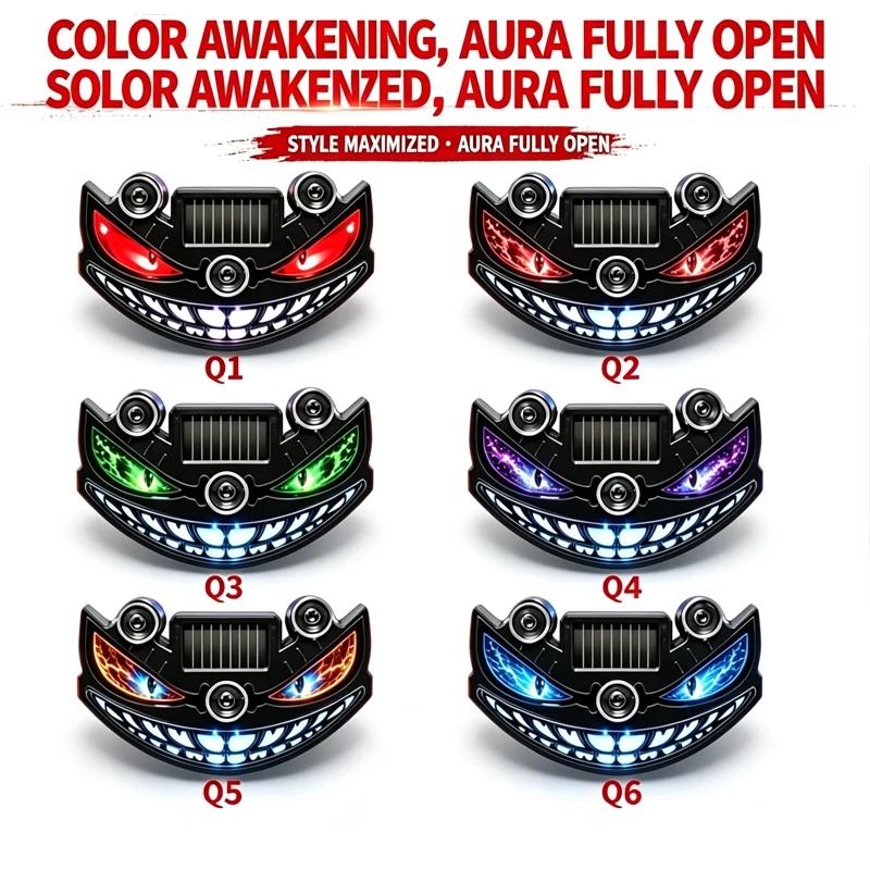 Auto Light Sensor Solar LED Devil's Face Car Warning Strobe Light MultiColor Flashing Safety Lamp Suction Cup Windshield Install