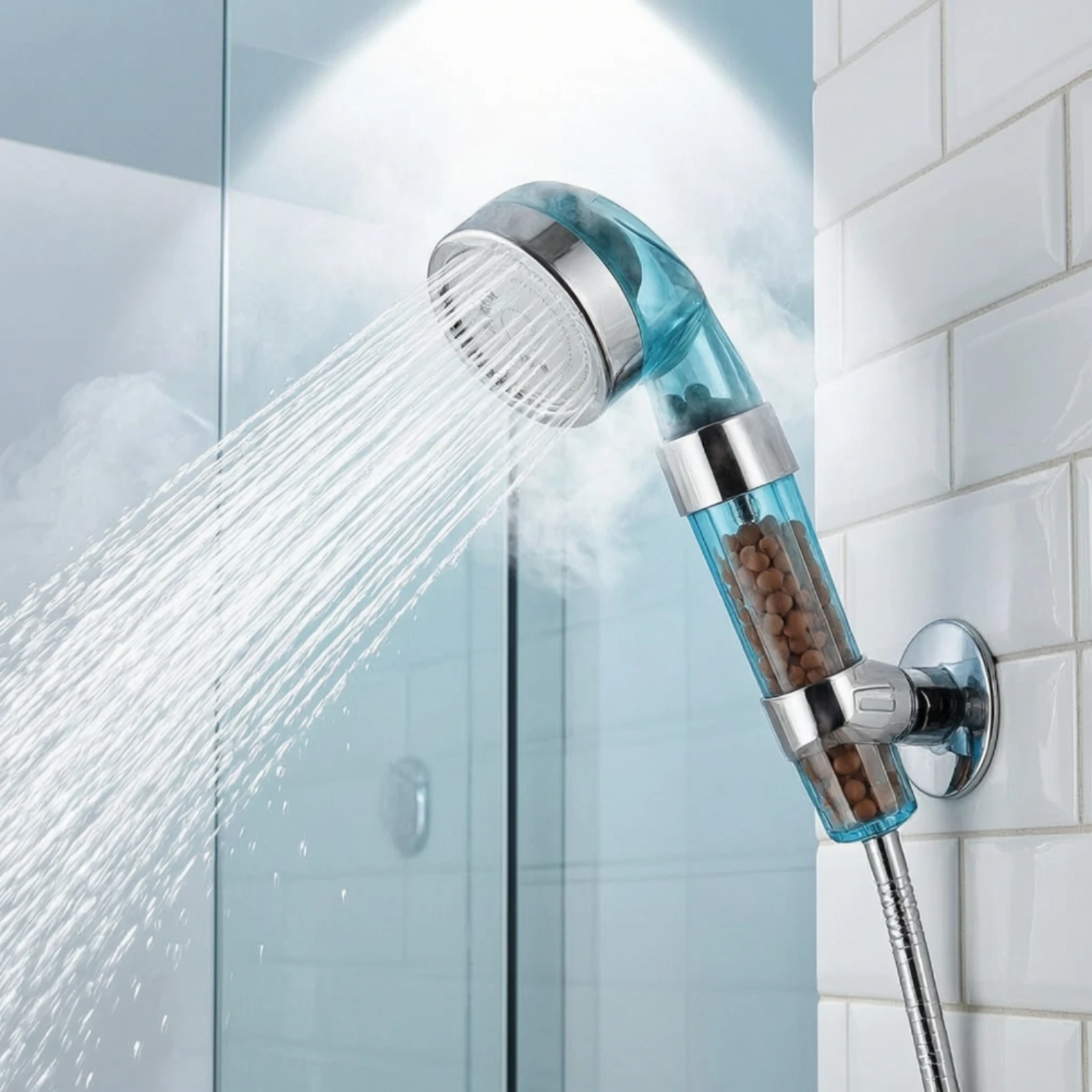 Handheld Shower Head Chrome Shower Head with Beads Compact High Pressure for Bathroom, Rental