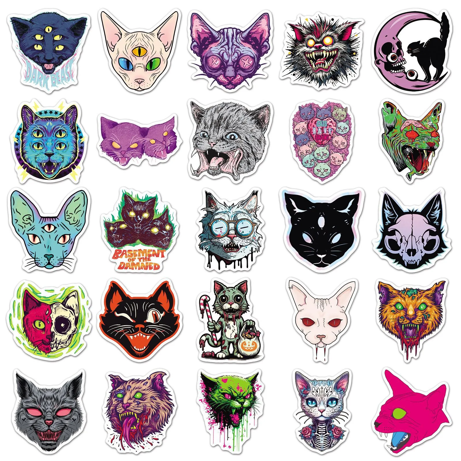10/50 pçs halloween gótico horror gato adesivos diy portátil caso de telefone capacete da motocicleta à prova dwaterproof água dos desenhos animados graffiti goth decalque brinquedo