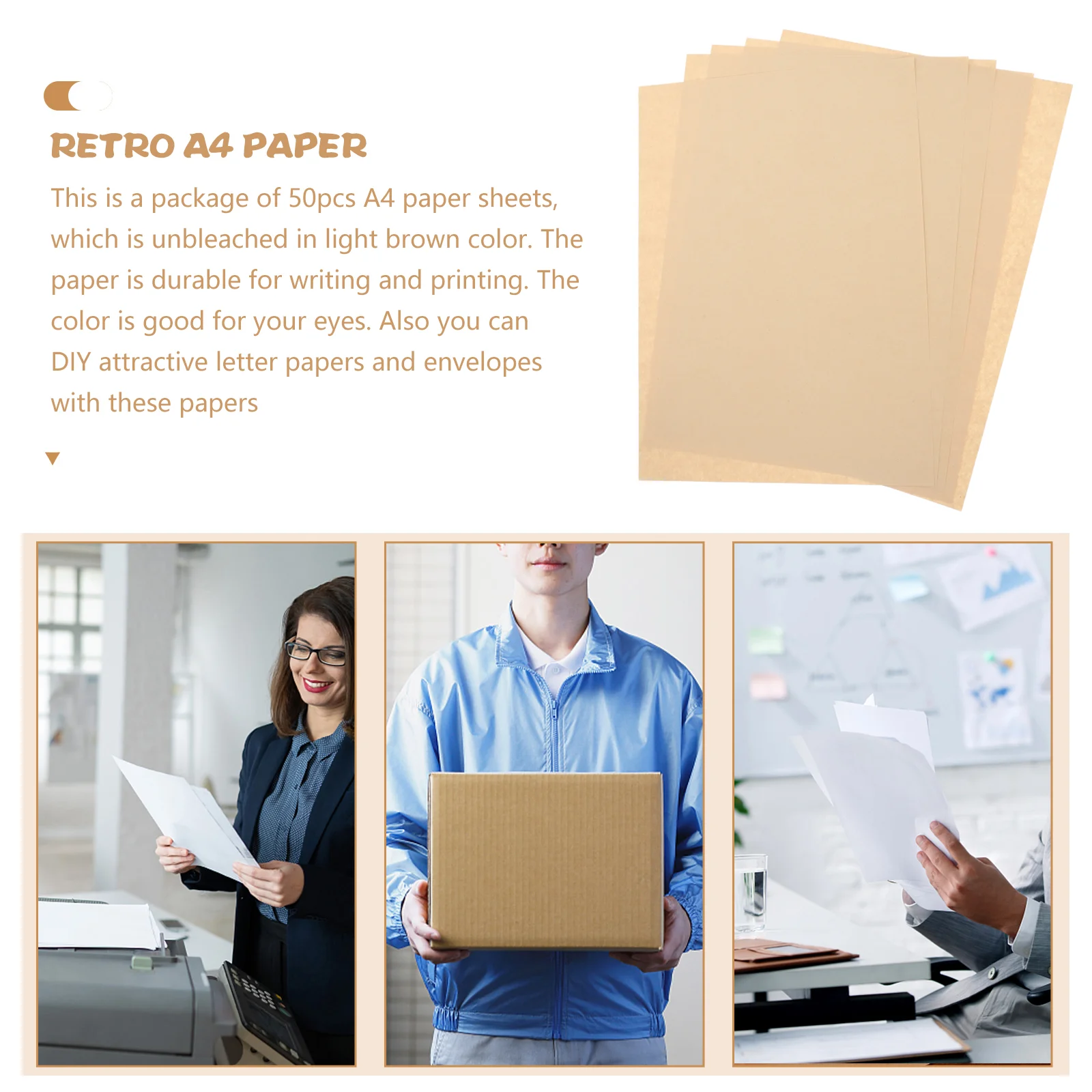 50Pcs A4 Paper Sheets Parchment Retro Paper for Certificate and Diploma 90g (Light Brown) light color paper