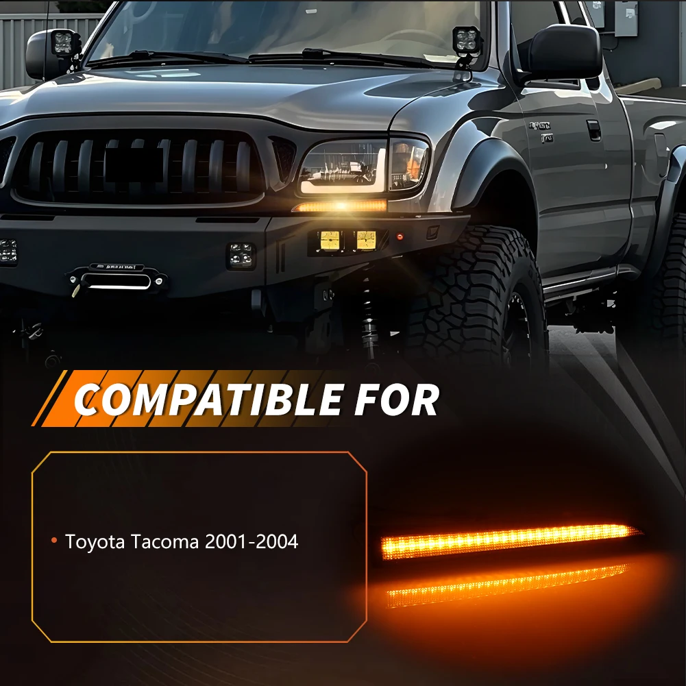 2Pcs Front Bumper Driving DRL Light Parking Light Turn Signal Light Side Marker Light LED For 2001 2002 2003 2004 Toyota Tacoma