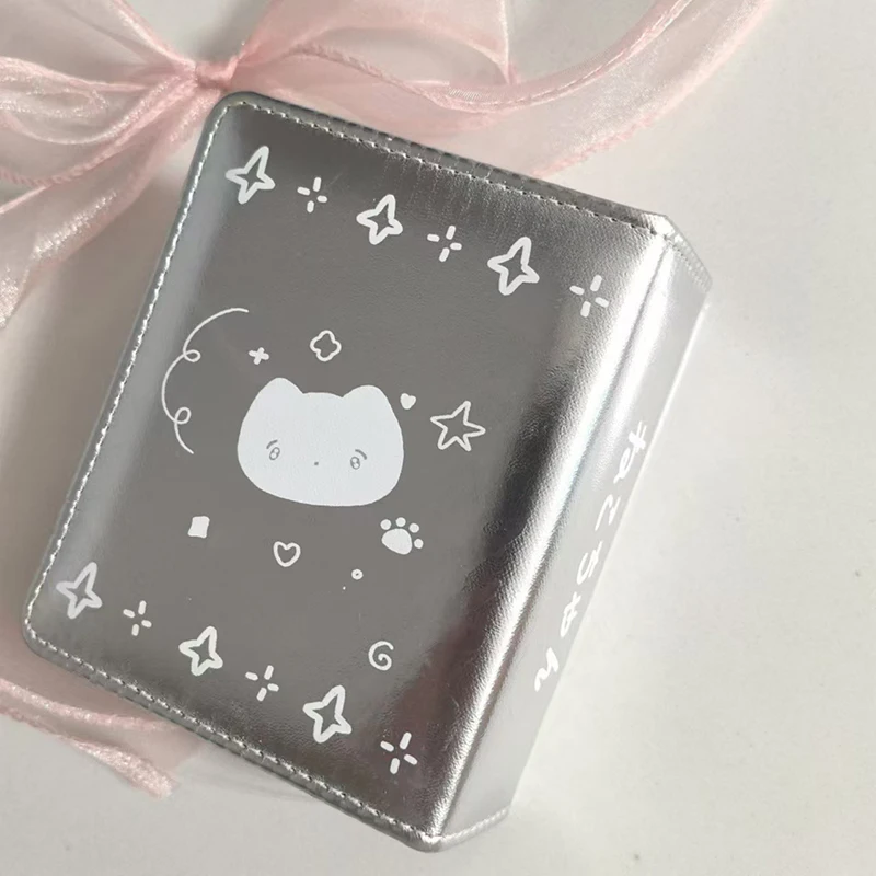 32 PP Pockets Silver PU kitten Photo Card Pouch Style Album for 2.9x3.9 Inch Mini Handy Instax Name Card K-pop Star Album