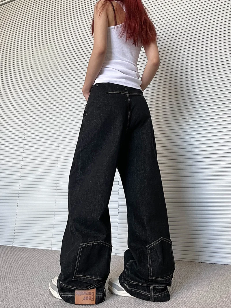 

Женские джинсы Aket в американском стиле ретро с высокой талией, прямые широкие длинные брюки, джинсовые брюки Bla Color, весна, лето, осень