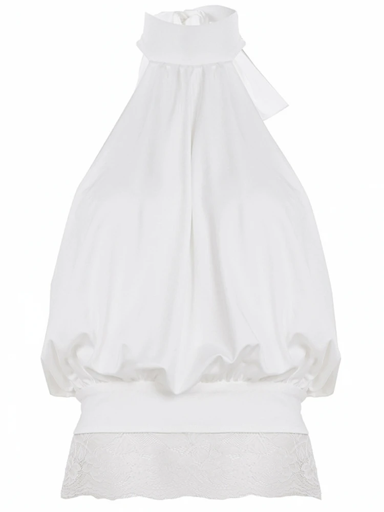 

Women's Shirt Blouse Top Summer White Lace Halter Neck Sleeveless Basic Casual Daily Fashion Top Stylish Unique Fashion Focus