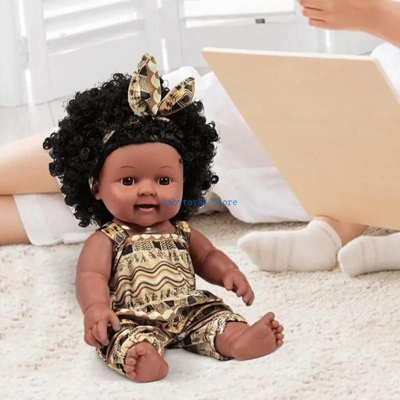 

Y4UD 30cm Life Like African Black Doll NurseryDecors Reborns Doll Kids Pretend Toy
