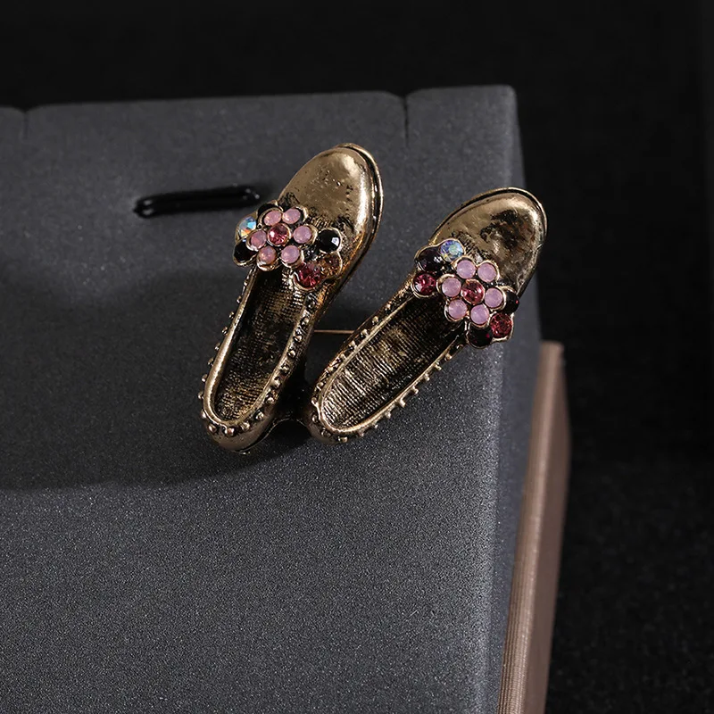 women rhinestone studded shoes brooches creative fashion casual clothing accessories pins jewelry