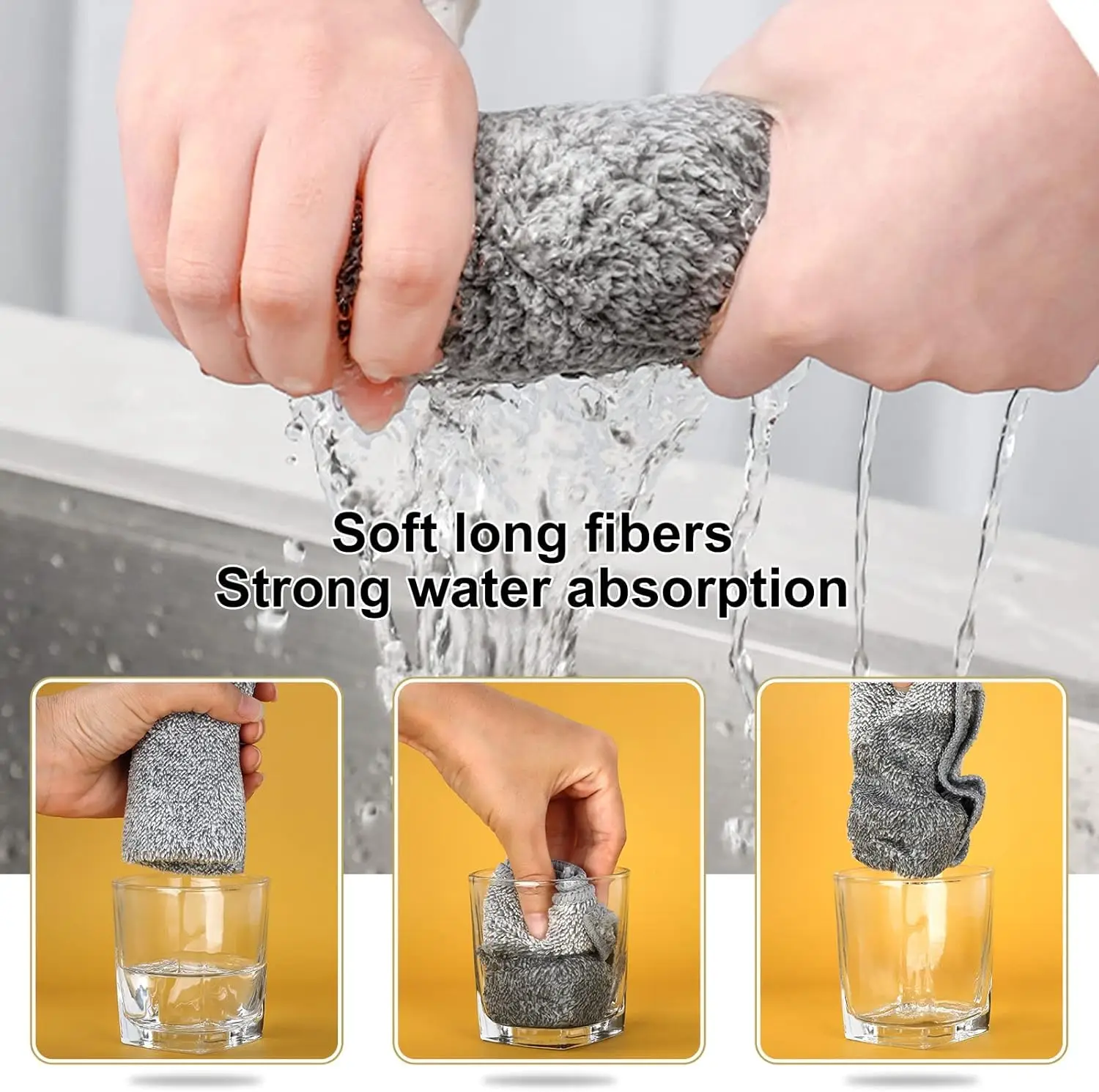 Bamboo Charcoal Cleaning Towel Kitchen Microfiber Cloth Rags Super Absorbent Non-Stick Oil Soft Dish Wipe Household Clean Towel