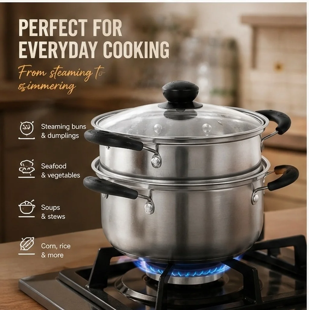 Stainless Steel Cooking Steam Pot Multifunctional Household Kitchen Pot Deep Capacity Easy Clean Healthy Cookware Stockpot