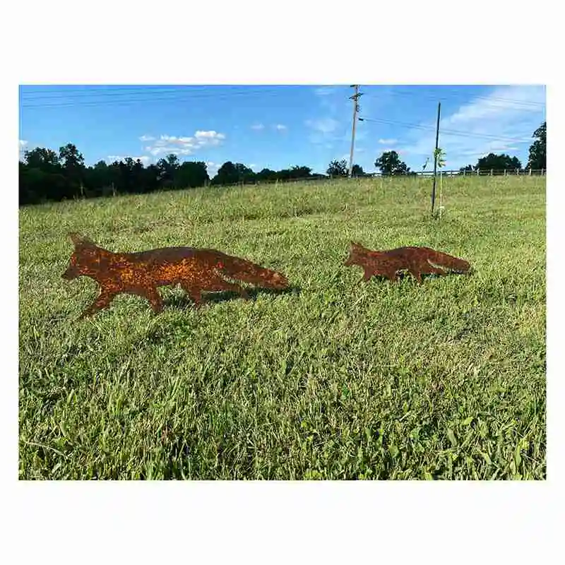 Sneaky Rustic Metal Fox Garden Decoration With Stakes-Woodland Animals Yard Gift For Her-Birthday Gift- Art Sculptures Durable