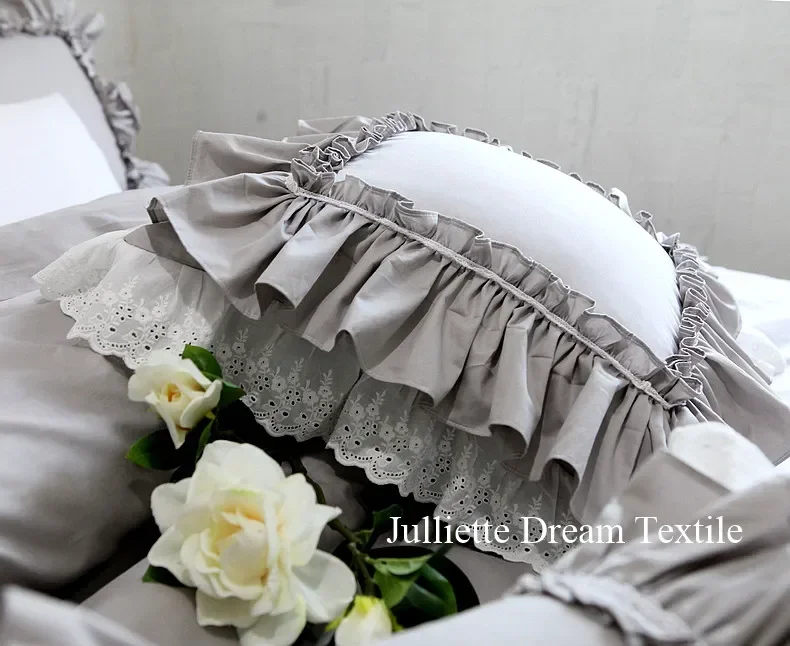 Top Luxury Khaki European Embroidery Cushion Cover Big Ruffle Lace Wrinkle Pillow Cover Cake Layers Princess Bedding Pillowcase