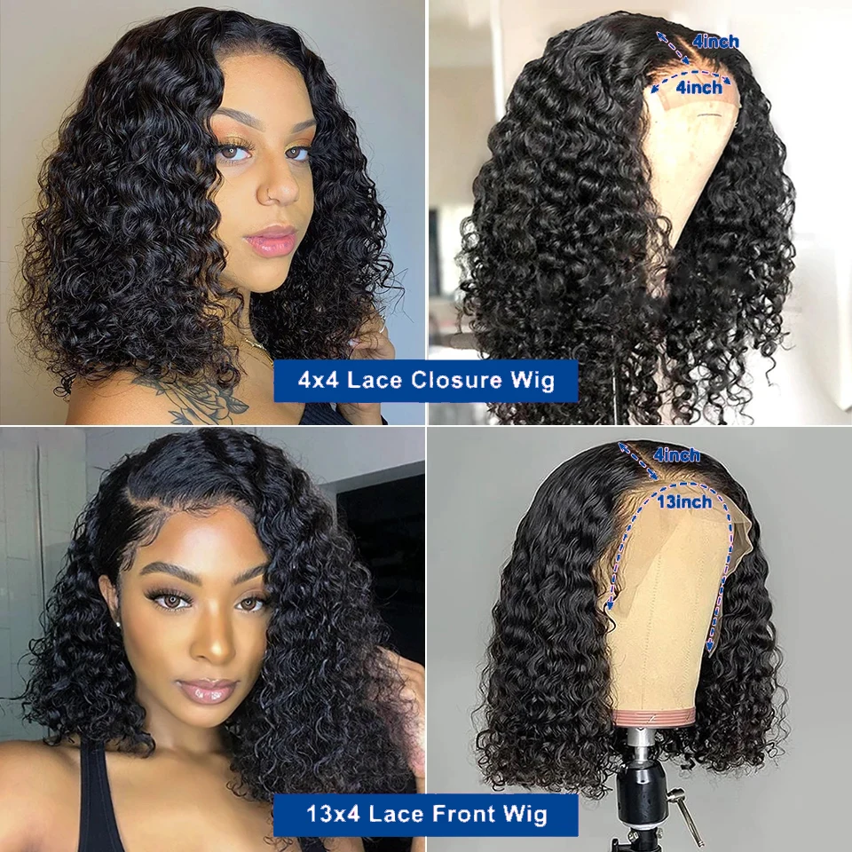 Brazilian Hair Water Wave 180% Density Curly Bob Wig 4×4 Transparent Lace Front Human Hair Wig Deep Wave 13x4 HD Wigs Human Hair