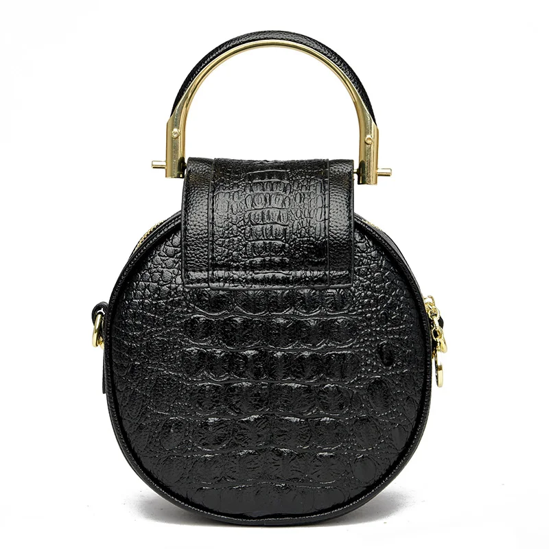 High Quality Leather Brand Crocodile Pattern Circular Women's Handbag Women's Soft Leather Fashion Small Handbag Shoulder Bag