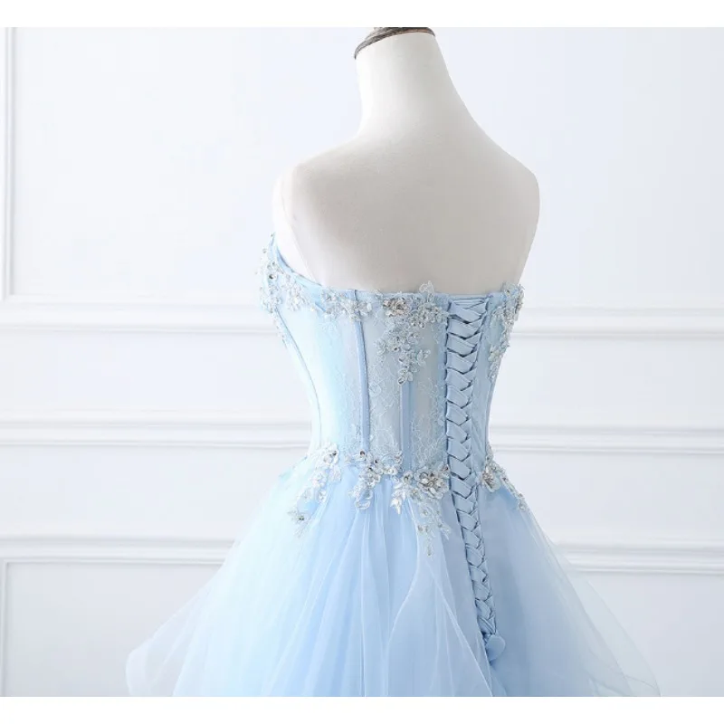 Nieuwe lichtblauwe zweet lange dame meisje vrouwen prinses prom banket feest bruiloft bruidsjurk jurk