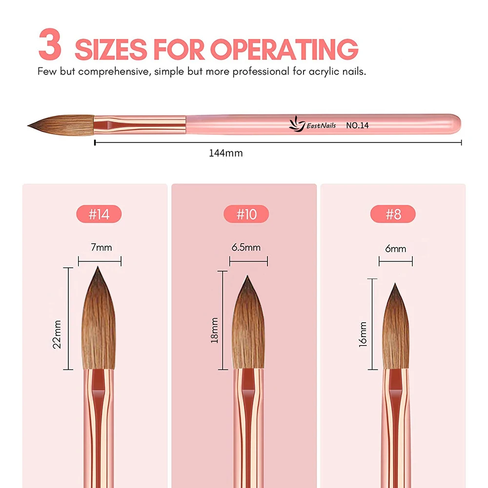 Zestaw 3 szt. Różowy uchwyt akrylowy 16/18/22 mm pędzel do paznokci aplikacja akrylowa pędzle do paznokci profesjonalne przedłużanie proszku rzeźba