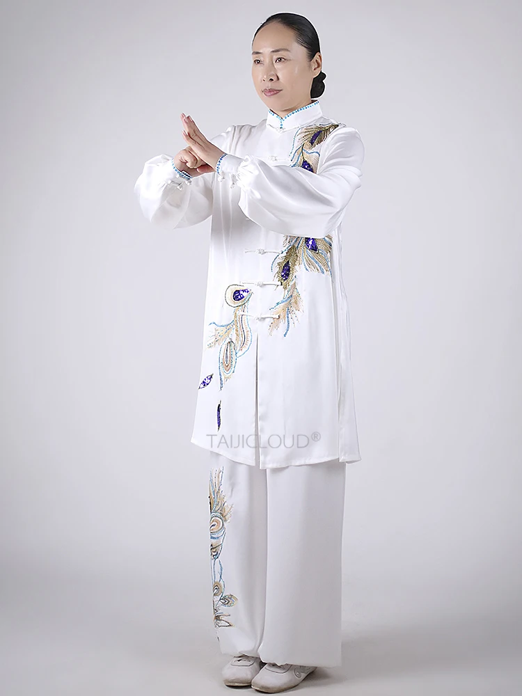 2025 Women's Tai Chi Baduanjin Qigong Suit - Sheer Sleeve Embroidery Martial Arts Performance Wear for Stage & Training