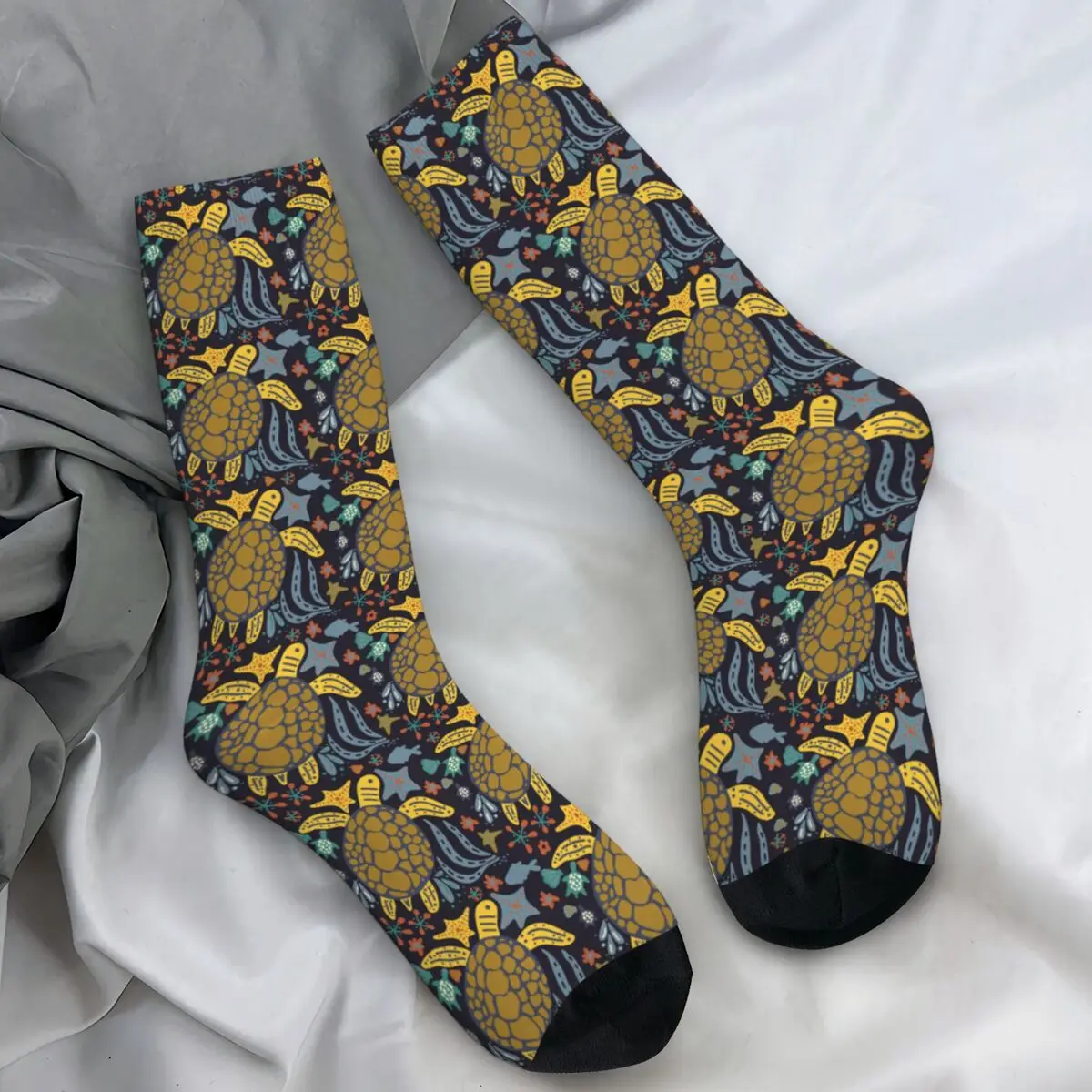 Marine Animals Socks Sea Turtles Elegant Stockings Women Men Warm Soft Cycling Socks Autumn Printed Non Slip Socks